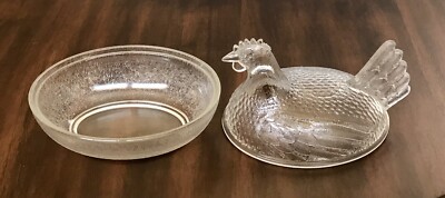 Vintage Clear Hen-On-Nest Covered Dish Smooth Rim by Indiana Glass