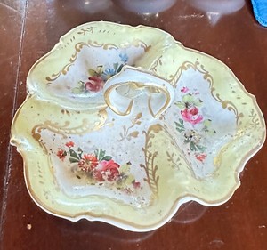 Old  Vintage  Limoges France Candy/Nut/Trinket dish with Handle Marked Yellow