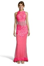 Dress Woman Size Small Pink Halter Original Sheer Mesh Long Formal Prom Party