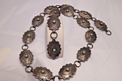 1930s Navajo Unsigned 11 Concho Belt Turquoise Sterling  display picture 3