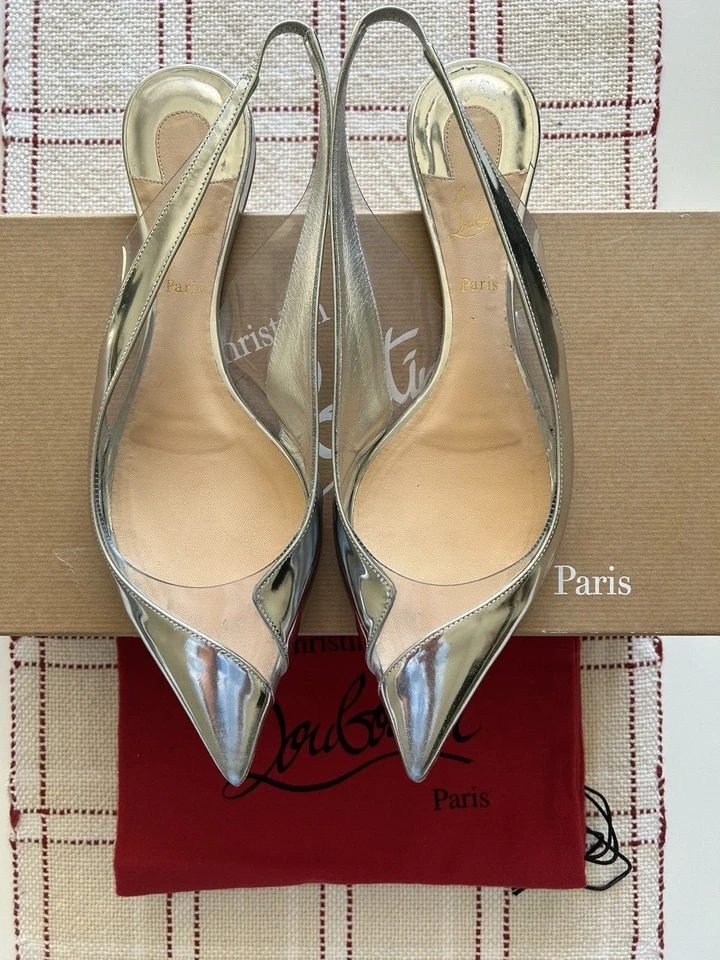 Christian Louboutin V Dec Specchio Metálico Plata y PVC Ballet Pisos Talla 40 Foto 3 de 4