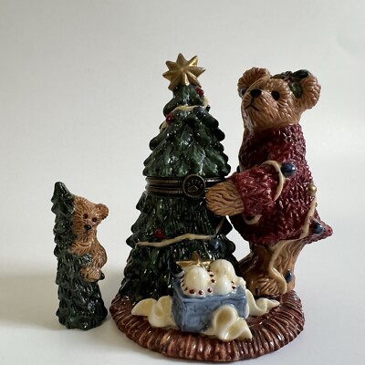 The Boyds Collection Bearware Christmas Tree and Bear Porcelain Trinket Box
