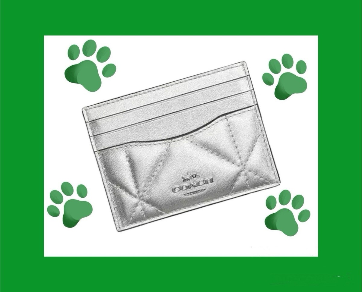COACH Slim Id Card Case Wallet In Silver Metallic W/ Puffy Diamond