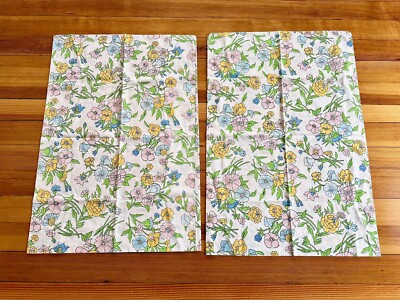 Vintage Sears Perma Prest Pair Of Standard Pillowcases Multicolor Floral 70s