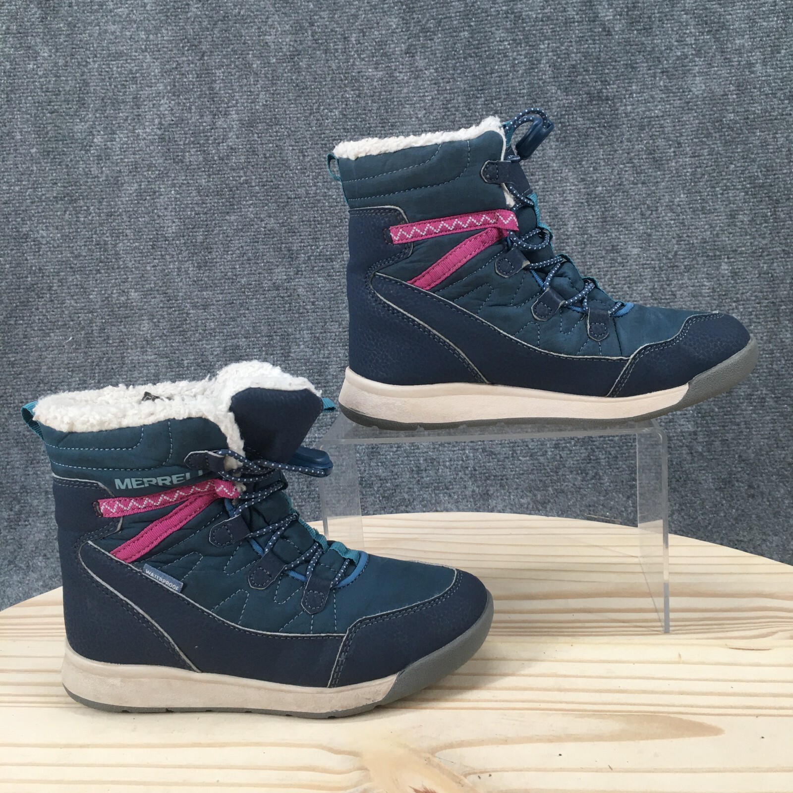 Stivali da neve impermeabili Merrell giovani 2 M Crush 3.0 blu stringati pelliccia sintetica MK166125