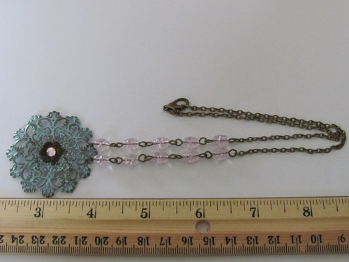 Snowflake Necklace Turquoise Necklace Pink Necklace Filigree Necklace Shabby Chi - Picture 2 of 4