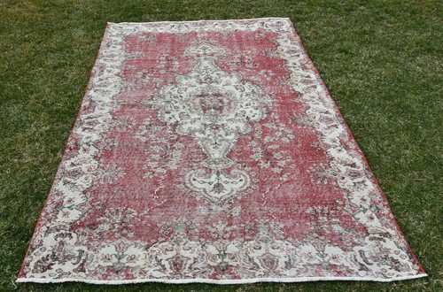 Anatolian Traditional Hand Knotted Carpet Oushak Oriental Vintage Carpet 5x8 ft