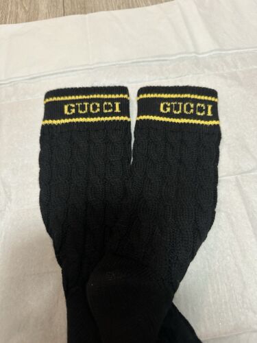 NWT GUCCI CABLE KNIT SOCKS 100% WOOL, BLACK, YELLOW, SIZE LARGE, 100% AUTHENTIC - Bild 4 von 11