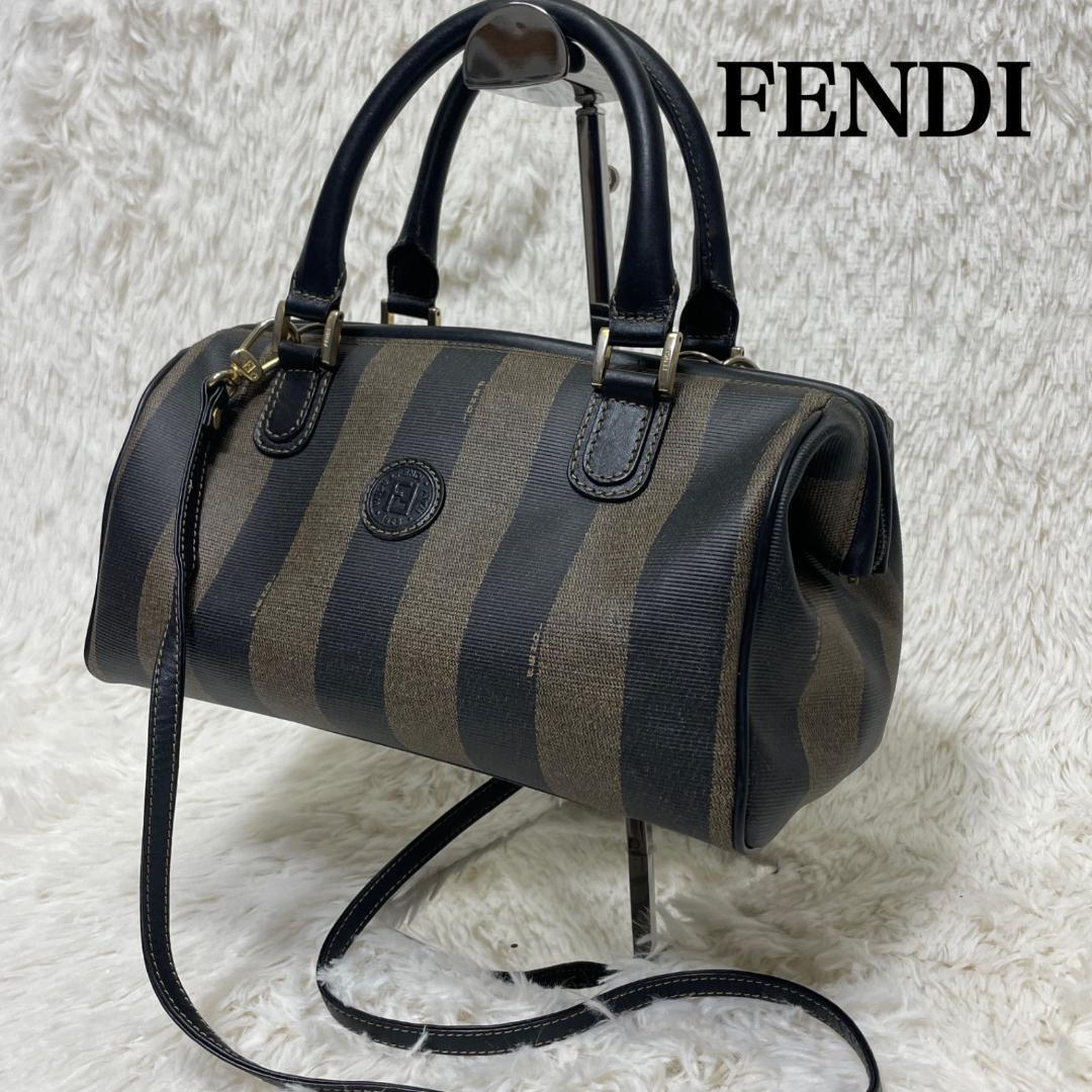 Fendi Pequin Black Khaki PVC Leather 2-Way Shoulder Bag Handbag Pre-Owned