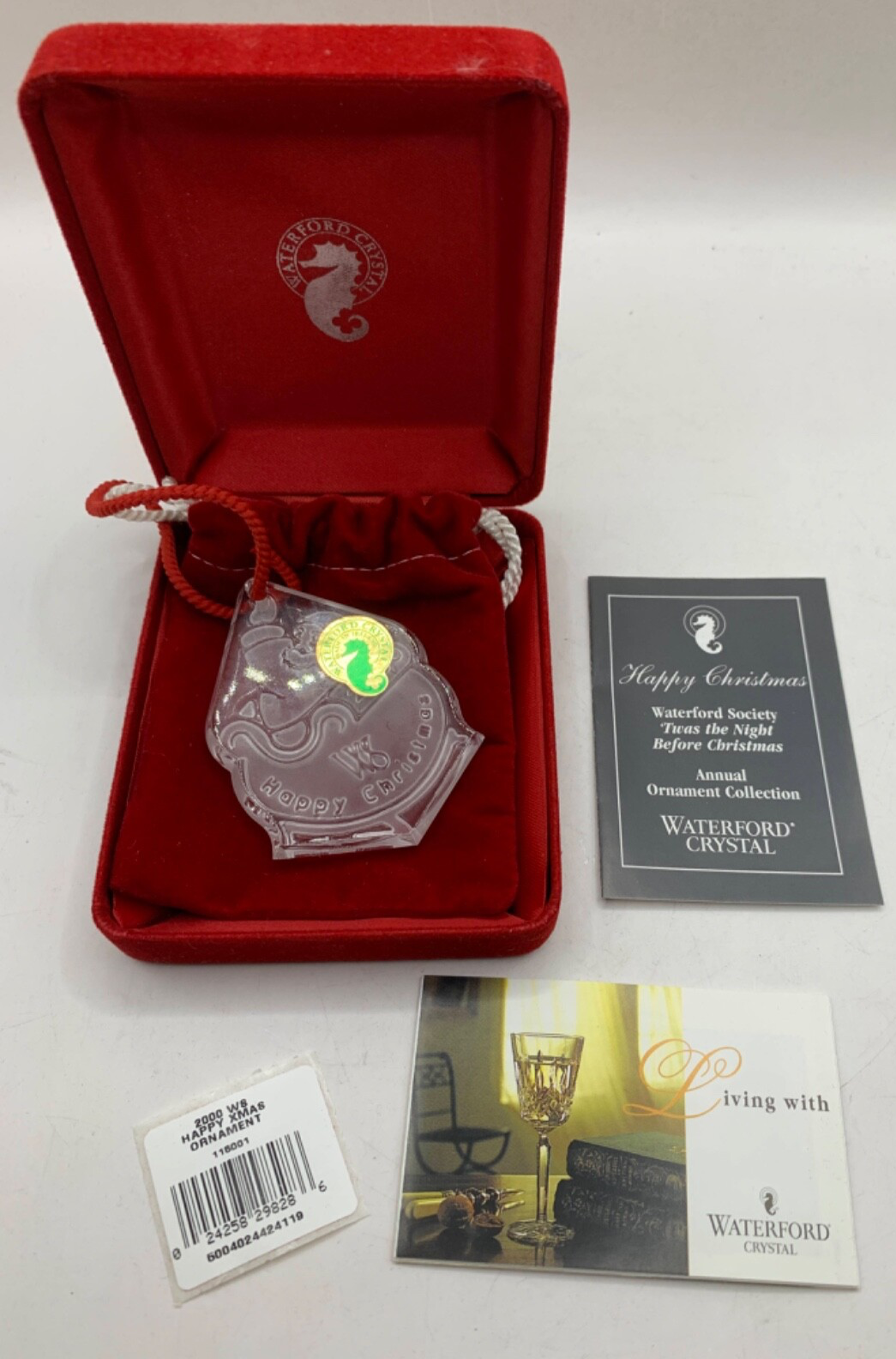 Waterford Crystal Santa in Sleigh 3 Inch Holiday Ornament Gift Boxed Happy Christmas