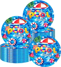 50 Pcs Pool Party Tableware Plates,Pool Party Supplies Beach Party Supplies,7"Su