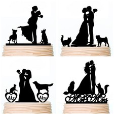Family Wedding Cake Toppers with Pet Personalized Cats Dogs Topper Decorations