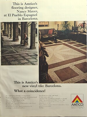 Amtico Barcelona Vinyl Tile Nancy Mayer El Pueblo Español Vintage Print Ad 1964