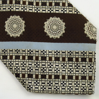 Vintage 60s 70s Damon Striped Geometric Mens Neck Tie 58x4.25 Brown Blue Retro