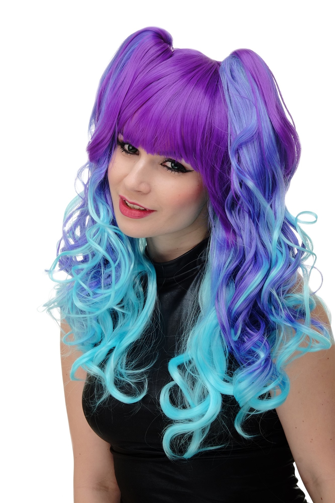 3-teilig Wig + Braids Cosplay Long Curly Ombre Blue Turquoise Fringe YZF-7096