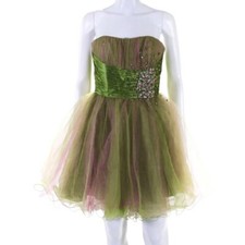 Sherri Hill Prom Dress Size XS Green Pink Rhinestone Tulle Mini