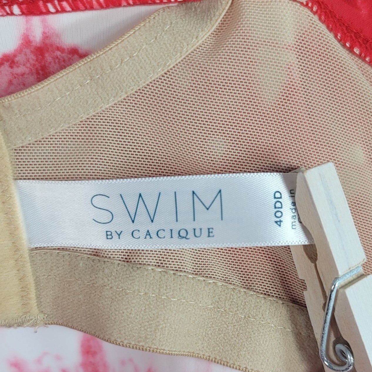 Cacique Swim Tankini Red White 40DD Adjustable Strap Underwire Bra Top Tie Dye