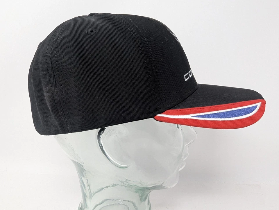 Gorra Corvette ajustada para hombre L/XL negra bordada con adornos rojos GM Chevrolet Foto 4 de 4