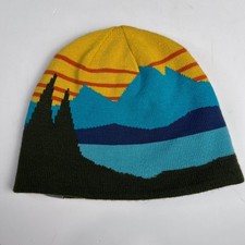 Cappello LL Bean Beanie Mountain Lake Sunset maglia taglia unica nylon acrilico
