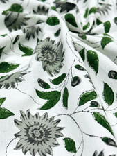 Indian 10 Yards 100 Cotton Fabric Green Floral Hand Block Print Sewing Quilting