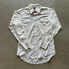 Vintage 80s Wrangler Pearl Snap Shirt Men 15.5 34 Large White Striped Cowboy Cut