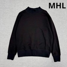 MHL Margaret Howell Wool Sweatshirt Black Mock Neck Drop Shoulder 2 JAPAN