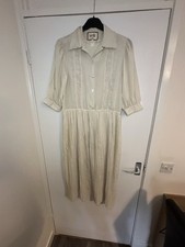 Dress Ladies Light Ecru Cream. Classy Sz12 Pleat Skirt Elastic Waist Cute Crbx