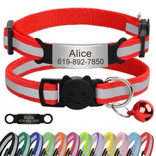 Personalized Breakaway Pet Cat Collar with Bell Reflective Kitten Puppy ID Tag