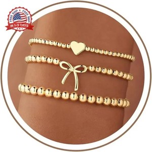 Authentic Turandoss Gold Beaded Bracelets for Women Teen Girls - Dainty 14K Gold Plated Bo