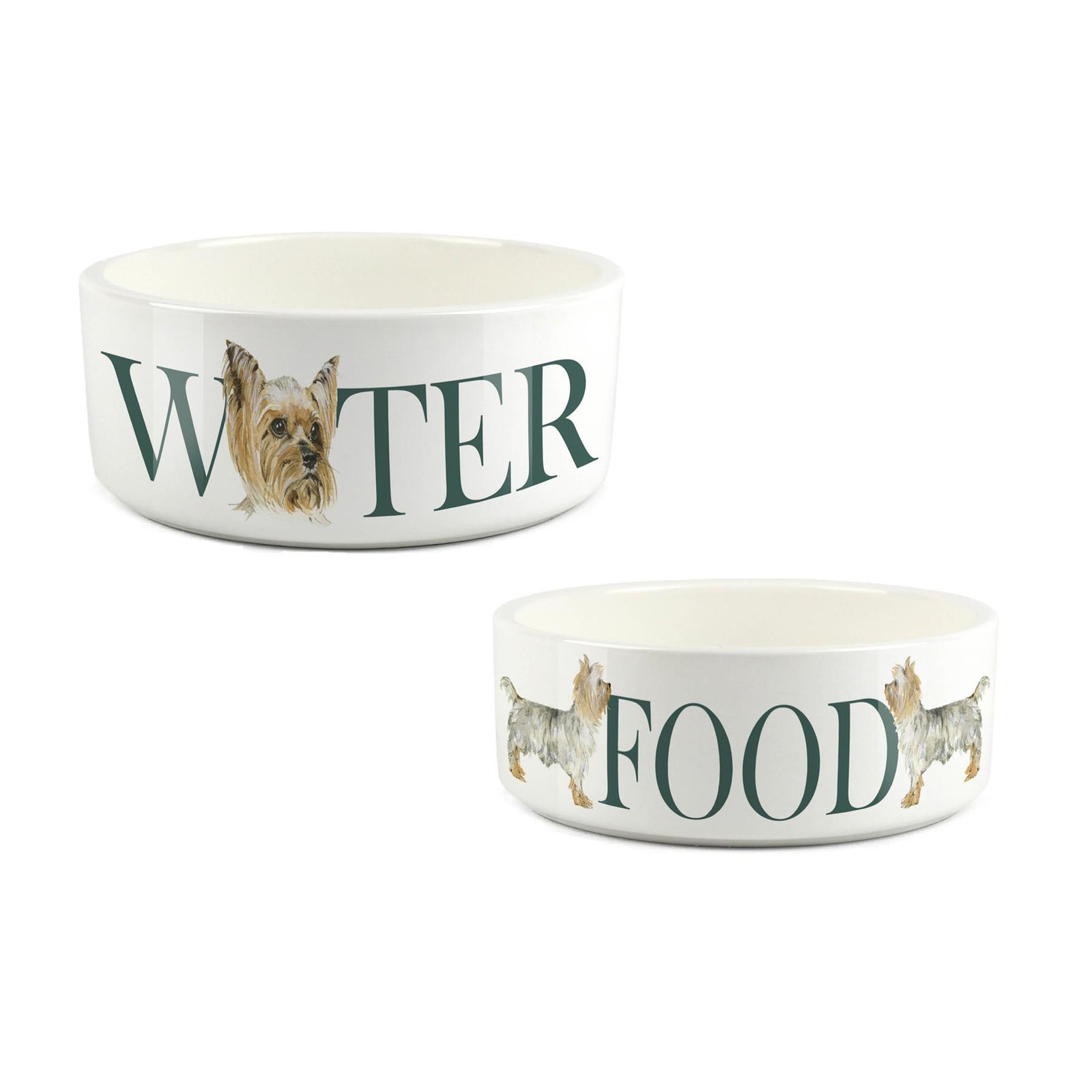Yorkie Pet Bowl Set - Food & Water Ceramic Food Bowls Dog Portrait Gift