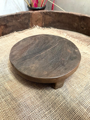 Antique Wooden Chapati Bread Rolling Plate Original Old Hand Carved