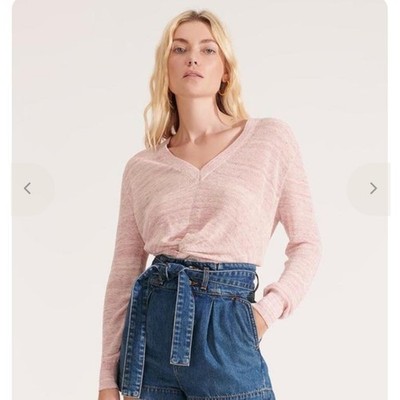 Veronica Beard Soren Sweater Heather Pink Twisted Linen Blend Knit XS