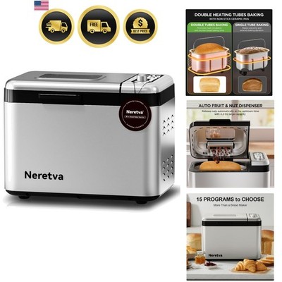 Bread Maker, 3.3LB Larger Bread Machine 15-in-1 Stainless Steel & Nonstick Ce...