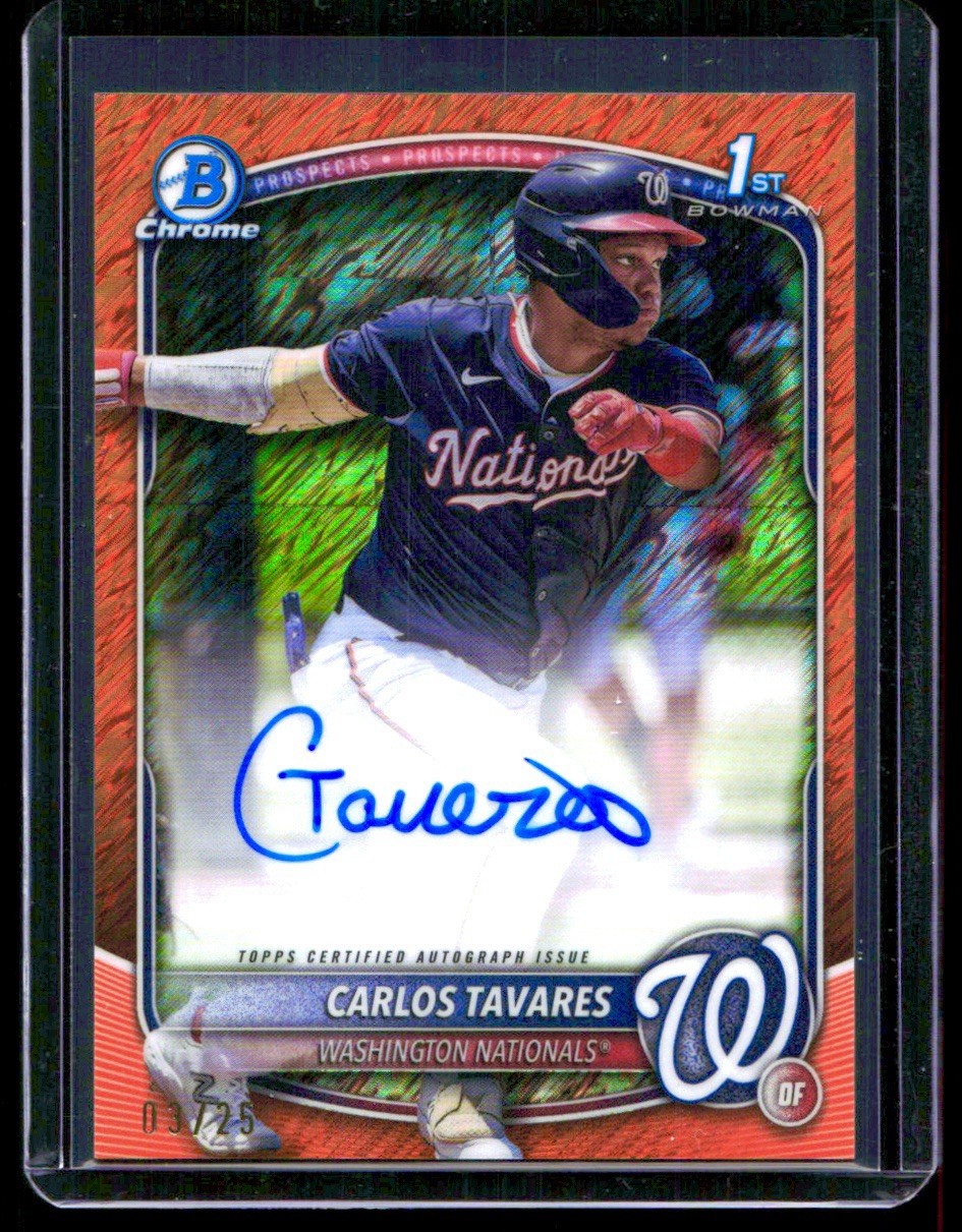 2025 Bowman Chrome 1st Carlos Tavares Auto Orange Shimmer /25 Nationals #CPA-CT