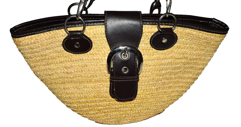 Bolsa de ombro St Johns Bay palha de trigo natural com detalhes em couro sintético marrom - Imagem 2 de 4