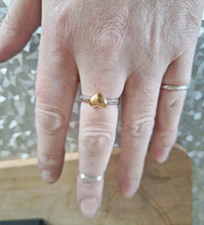 925 Sterling Silver Two-Tone Heart Dome Ring ‘LOVE ALWAYS’ White CZ Size N