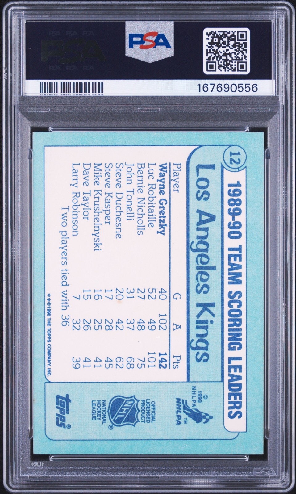 1990 TOPPS TEAM SCORING LEADERS TIFFANY #12 WAYNE GRETZKY PSA 8 view 2