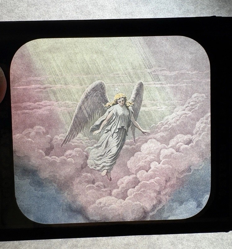 Secret Society Ritual Glass  1885c   Hand Colored Magic Lantern Slide Angel