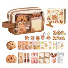 Kid School Supplies Cute Capybara Stationery Set w/ Pencil Case Gel Pen Stickers