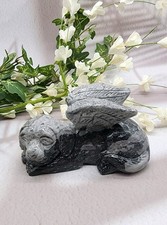 Picasso Jasper, Winged Angel Dog, Pet Memorial, Pet Loss Gift, Gemstone Carving