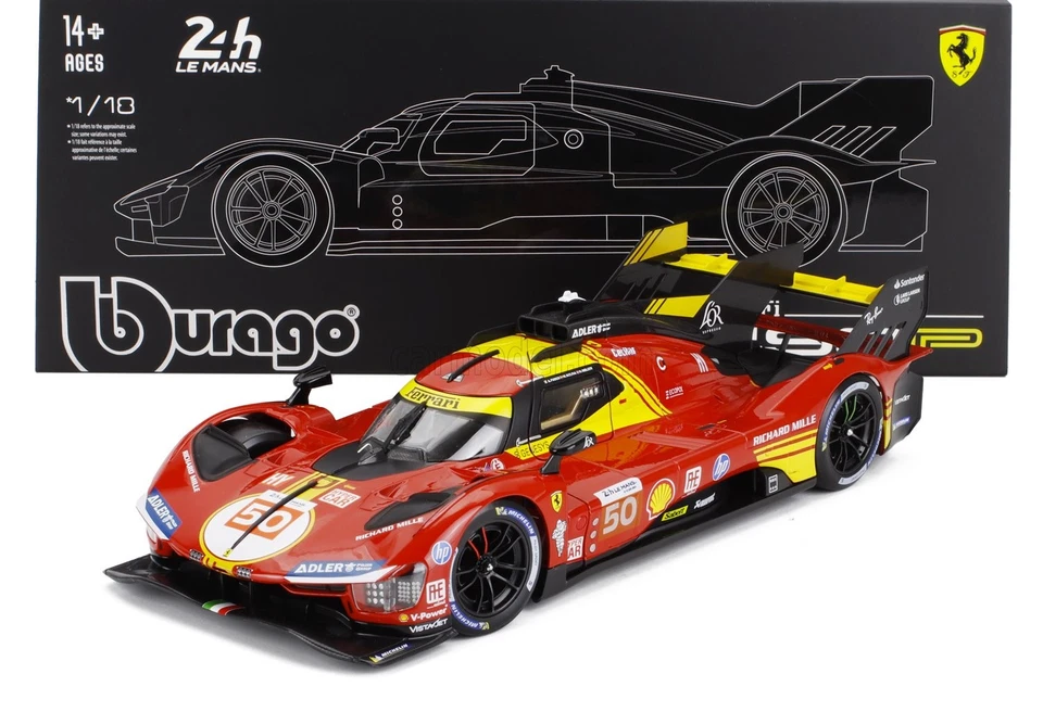 MODELLINO AUTO STATICO BURAGO FERRARI 499P LE MANS 2024 FUOCO CON VETRINA 1/18 - Immagine 2 di 4