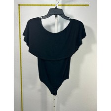 Black Ribbed Ruffle Off The Shoulder Bodysuit Short Sleeve Knit Top