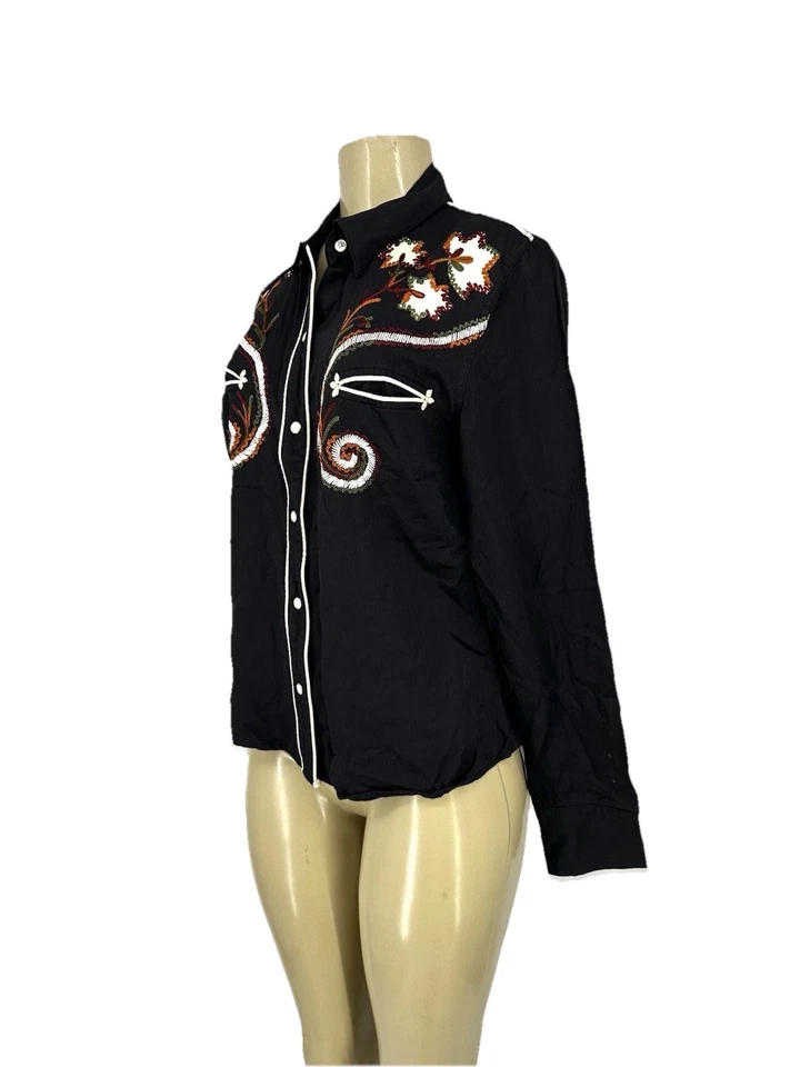 Lucky Brand Large Women Dungarees America Snap Up Western Embroidered Shirt L6 - Image 3 of 4