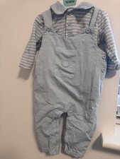 Boys Baby Blue Mitch And Son Dungaree And Polo Shirt Set Size 3-6 Months 