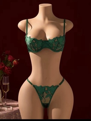 Bra  Green Embroidered Lily Flower bra set in small see chart