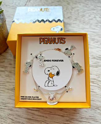 Peanuts Snoopy & Woodstock Friends Forever Bracelet Gift SILVER Tone NIB