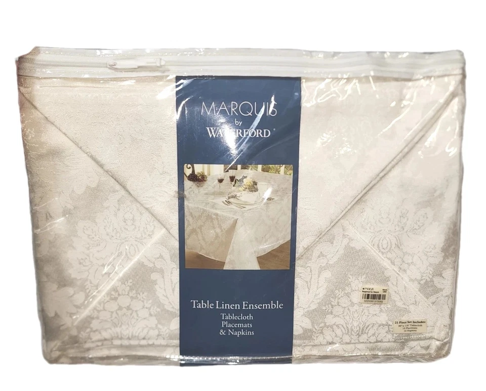 Juego de servilletas y manteles individuales Waterford Marquis de lino blanco 21 piezas 60x118 Foto 2 de 4
