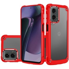 For Moto G Stylus 5G 2024 Case Hybrid Metal Buttons Clear Back Tempered Glass