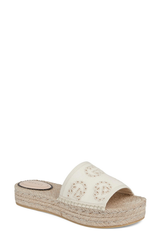 100% AUTHENTIC WOMEN GUCCI DAMITA WHITE ESPADRILLE SLIDE SANDALS EU 41/US 11