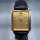 Seiko Watch Men 25mm Gold Dial Gold Tone Rectangle 5Y31-5A30 Vintage New Battery